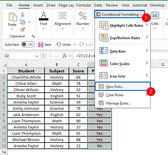 Make Yes Green and No Red Using Custom Conditional Formatting Rules