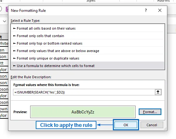 Make Yes Green and No Red Using Custom Conditional Formatting Rules