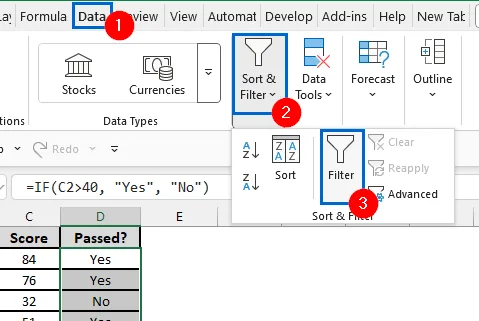 Use the Filter Tool to Highlight Yes and No