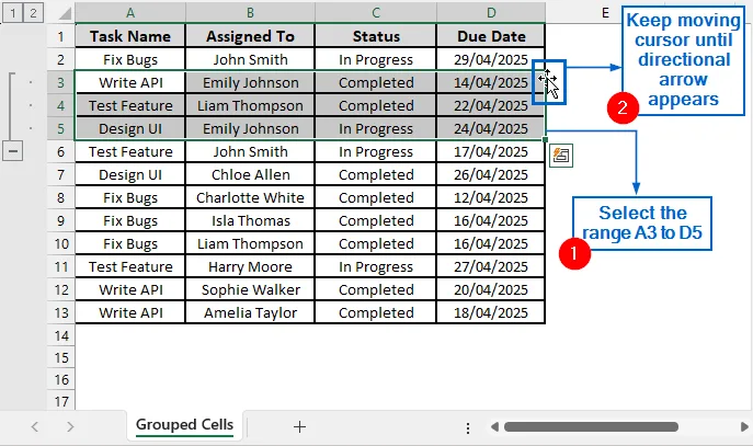 Reposition Grouped Rows Within the Worksheet