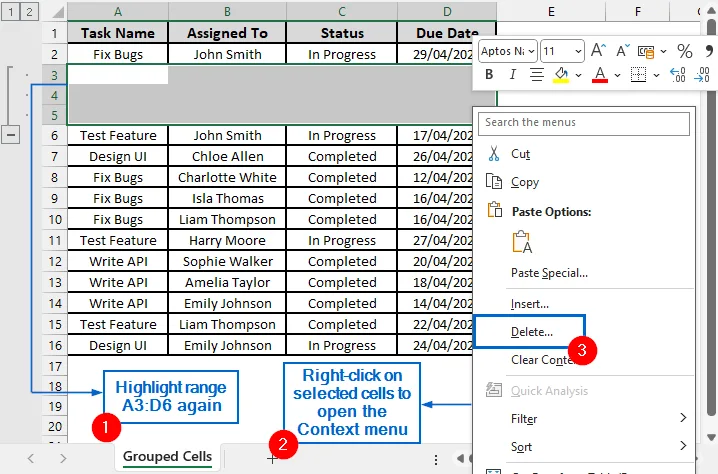 Reposition Grouped Rows Within the Worksheet