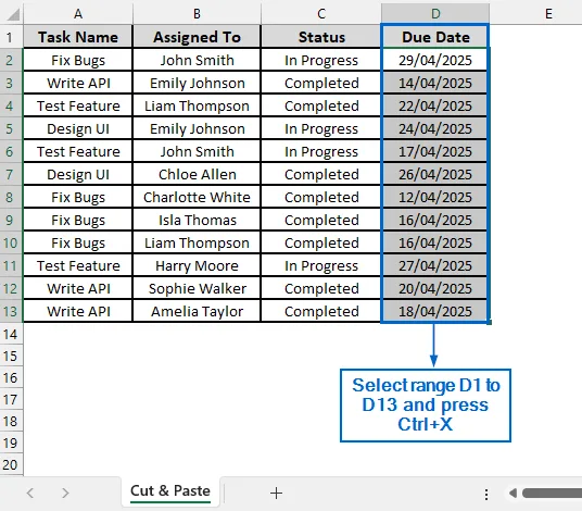 Move a Group of Cells Using the Cut and Paste Shortcut