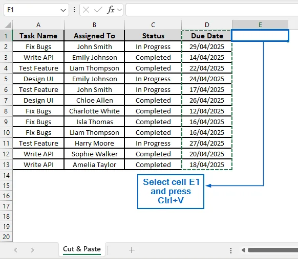 Move a Group of Cells Using the Cut and Paste Shortcut