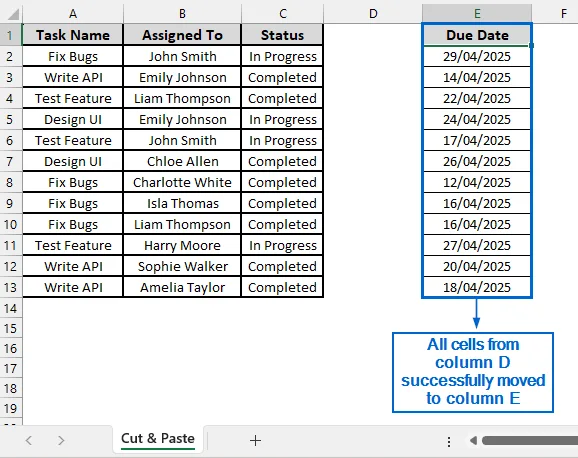 Move a Group of Cells Using the Cut and Paste Shortcut