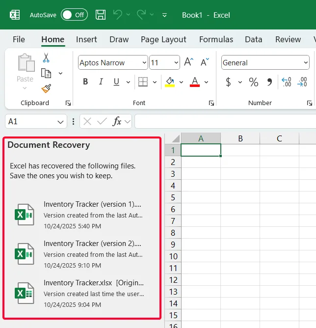 Use the Document Recovery Pane
