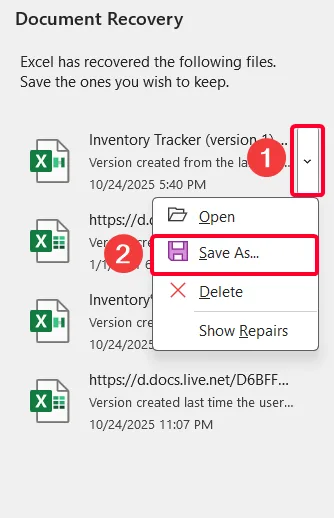 Use the Document Recovery Pane