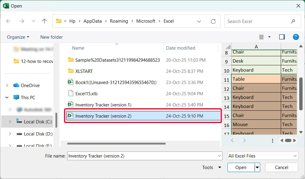 Recover Unsaved Workbooks