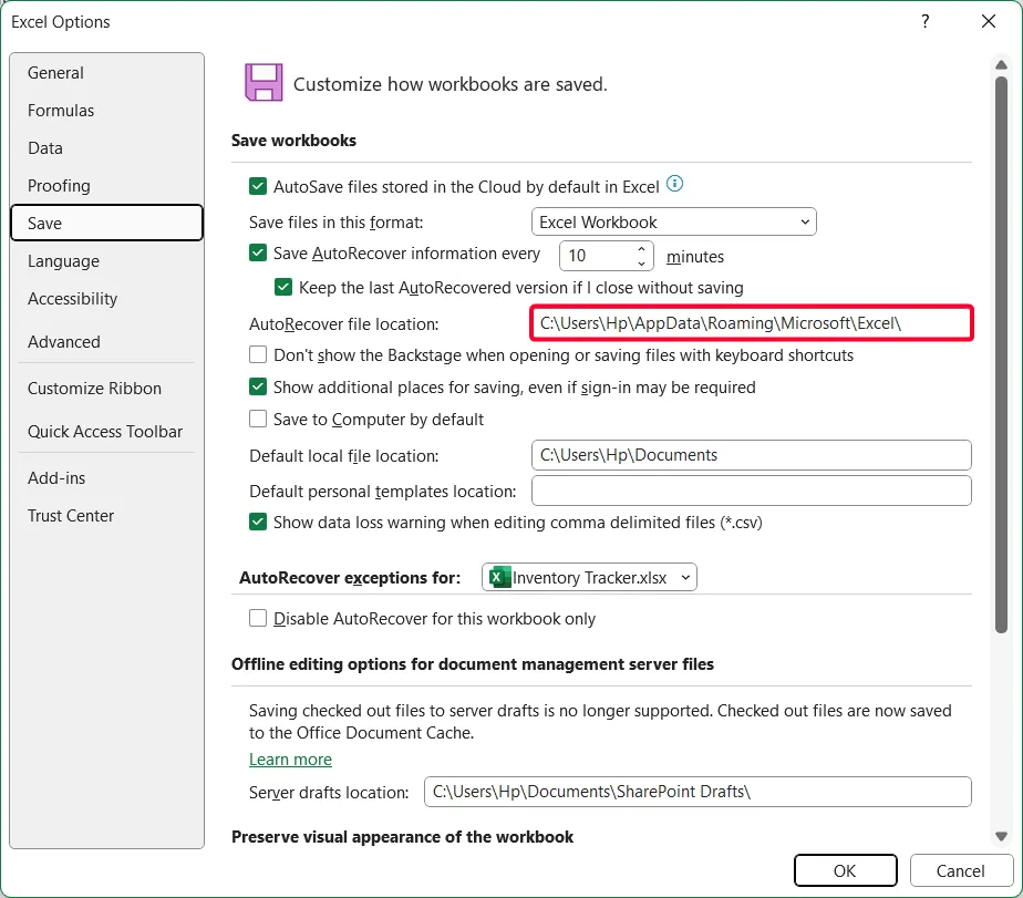 Access the AutoRecover File Location Directly in File Explorer