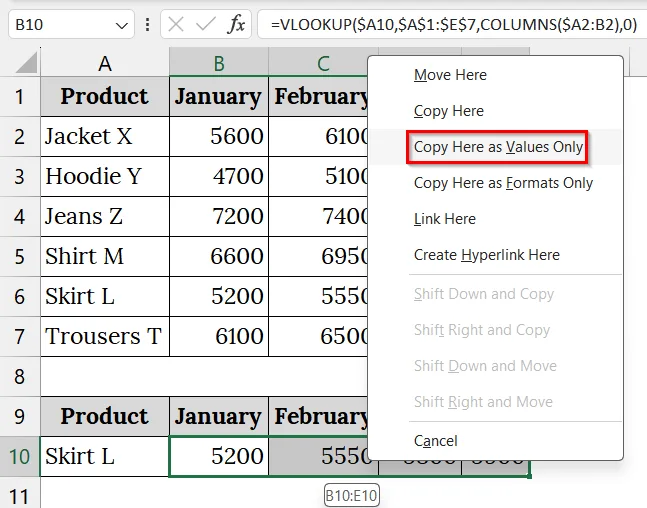 Drag and Drop to Remove a VLOOKUP Formula & Keep Values