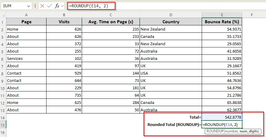 Applying the ROUNDUP or ROUNDDOWN Function