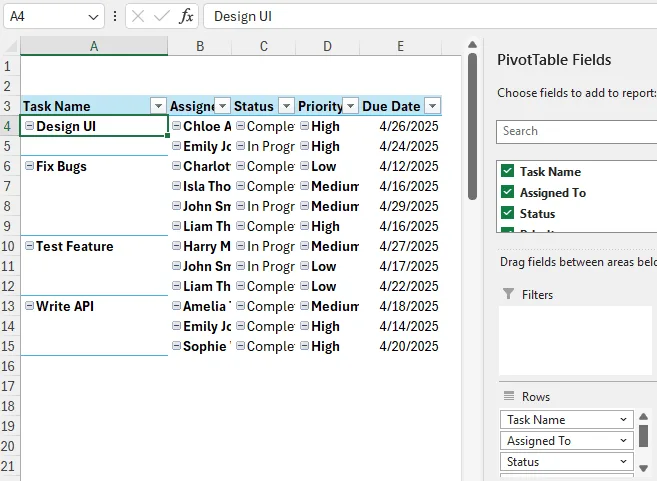 Sorting an Existing Pivot Table