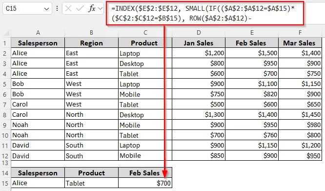 Extract Values Based on Two Criteria in the Same Row/Column