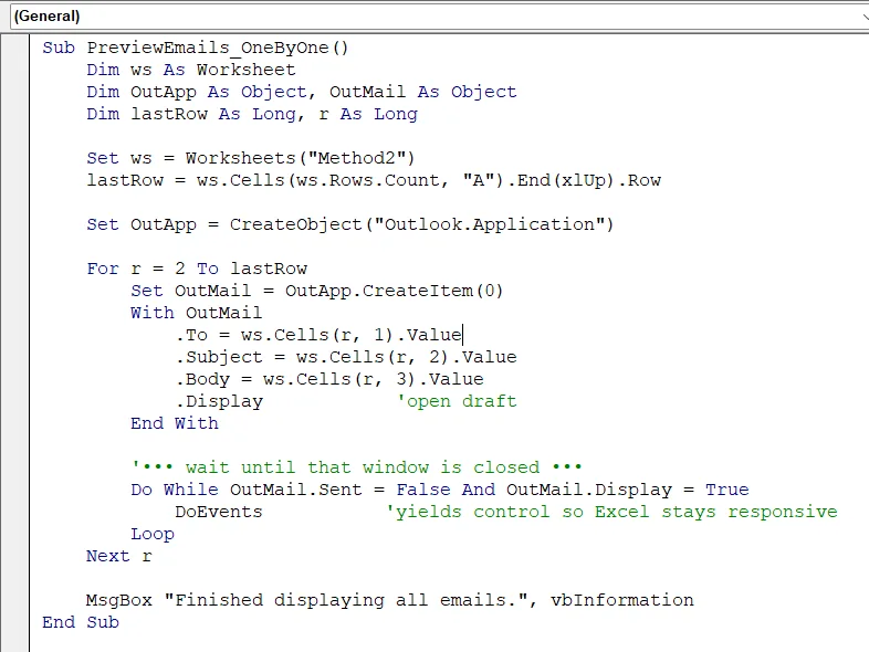 Preview Each Email Before Sending with .Display in Excel Macros