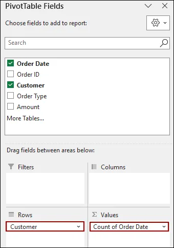 Steps to Get a Count Using Calculated Field in Excel Pivot Table