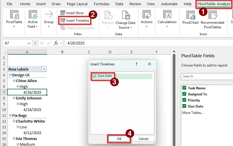 Filtering Date Range Using the Timeline