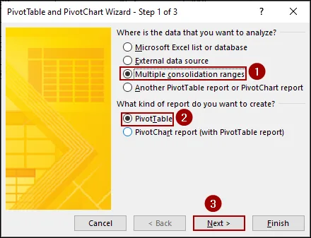 Applying PivotTable and PivotChart Wizard Tool