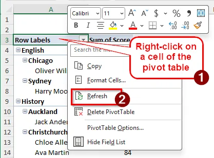 Refresh the Table