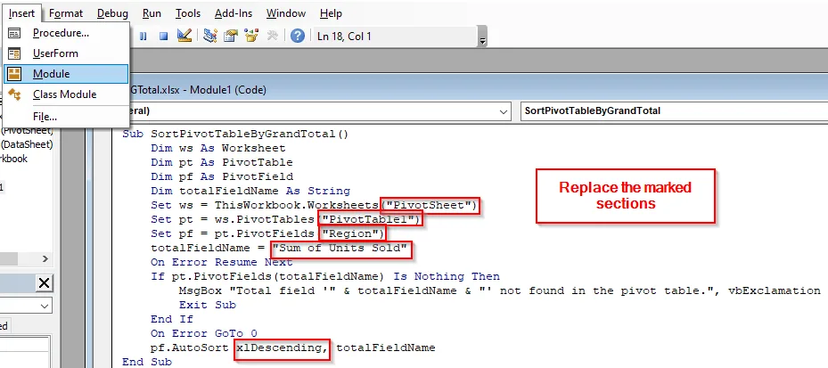 Using VBA Code to Sort by Grand Total