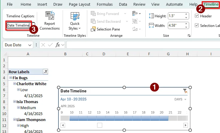 Customizing the Pivot Table Timeline