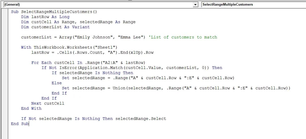 Select Range Based on Multiple Values