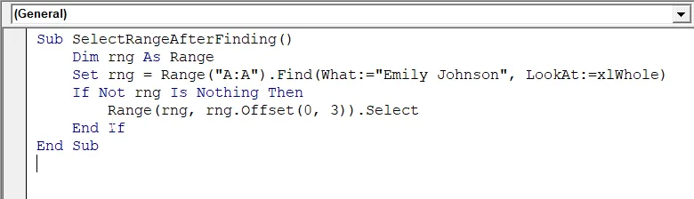 Select a Range after Finding a Cell Value with Find