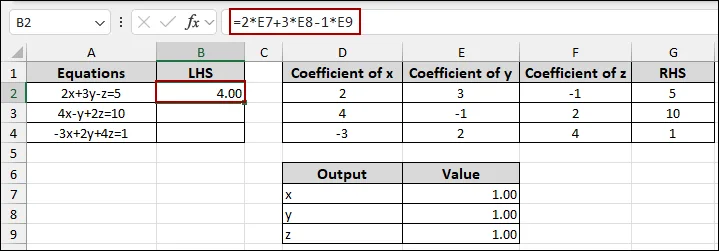 Using Solver to Find the Equation Values of X, Y, and Z