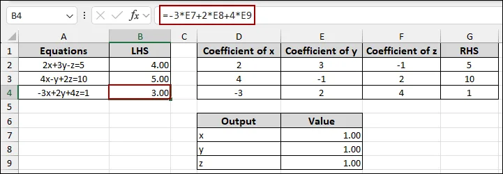 Using Solver to Find the Equation Values of X, Y, and Z