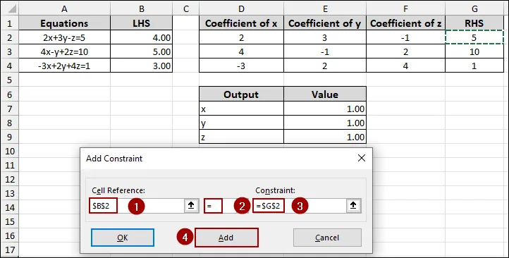 Using Solver to Find the Equation Values of X, Y, and Z