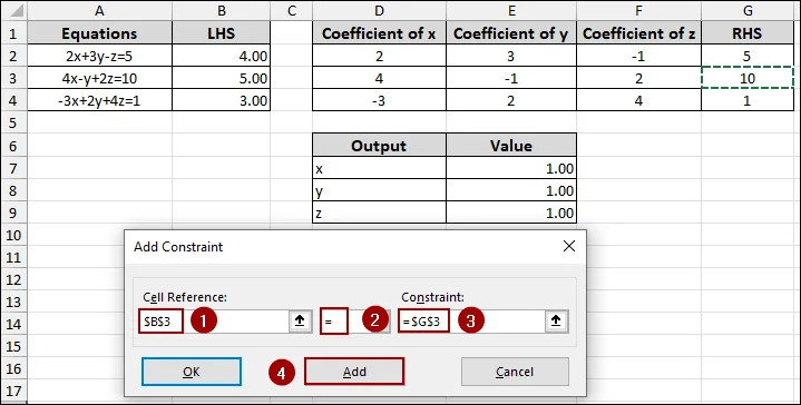 Using Solver to Find the Equation Values of X, Y, and Z