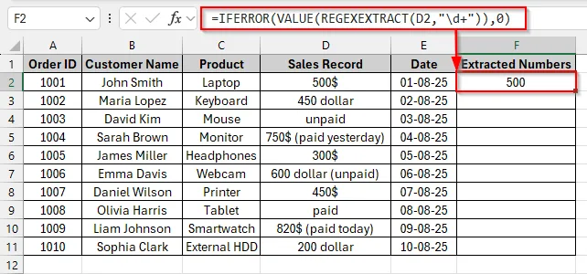 Applying the Regex Formula