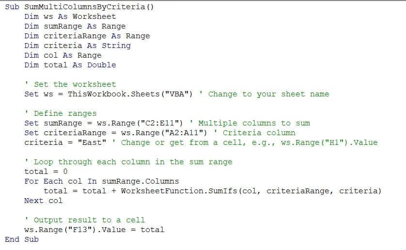 Creating a VBA Function for Multi-Column SUMIFS