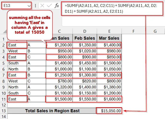 Combine Multiple SUMIFS for a Multi-Column Total