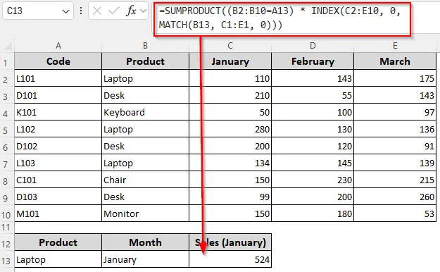 Summation Based on a Single Row and Column Criterion
