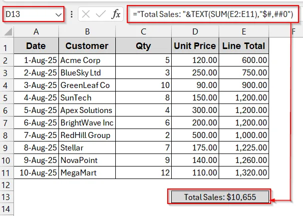 Using Ampersand Operator with Text to Combine Text With A Formula Result