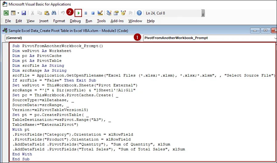 Creating a Pivot Table from Another Workbook