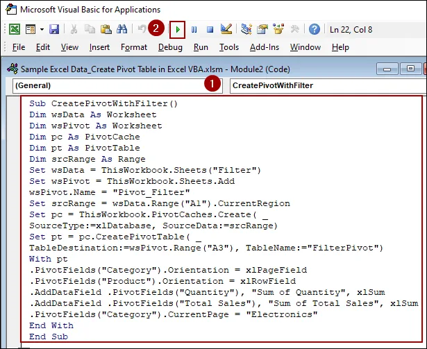 Inserting a Pivot Table with Filter Using VBA