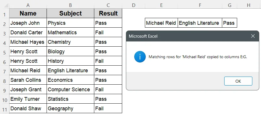 Extract Data Based on an Exact Match Using VBA