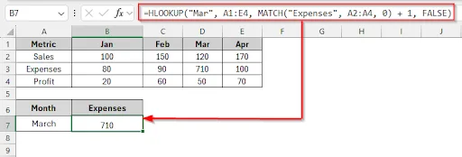 Combine HLOOKUP with MATCH
