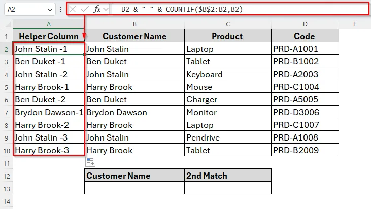 Vlookup Second Match Using a Helper Column