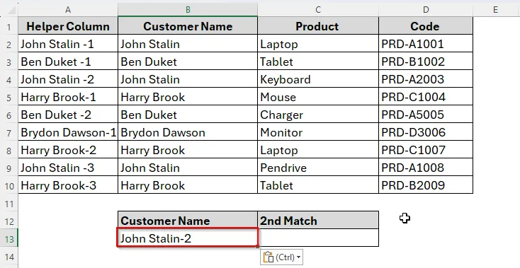 Vlookup Second Match Using a Helper Column