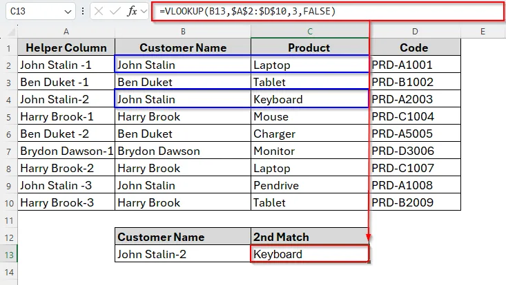 Vlookup Second Match Using a Helper Column