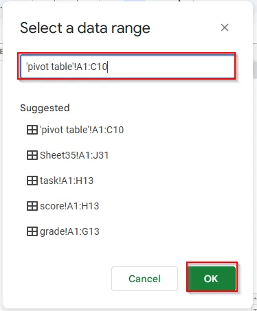 select new data range