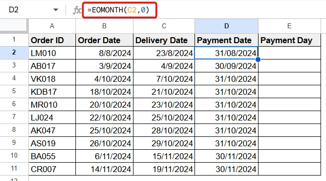 Google Sheets Find Last Day of Month