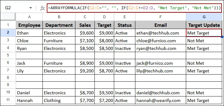 Fixing ARRAYFORMULA Not Working in Google Sheets
