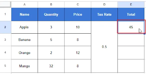 copy formula using cell reference result on cell E2