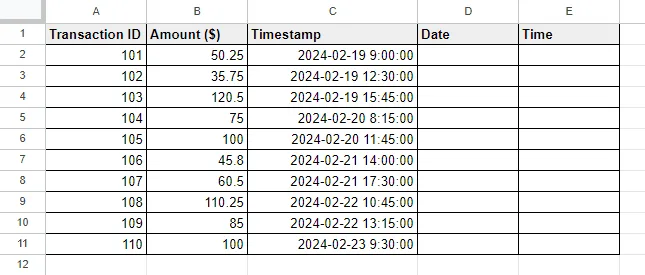 Separating Date and Time in Google Sheets