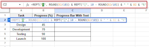 formula for progress bar with text