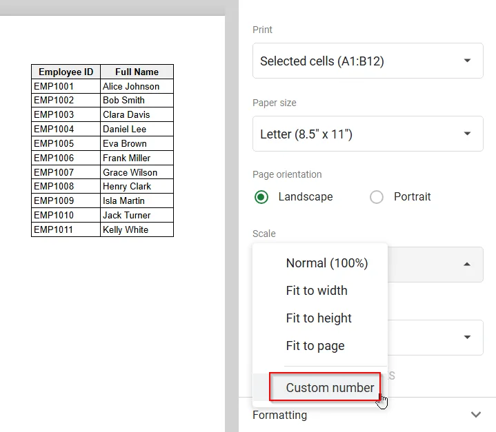 choosing custom number from scale option