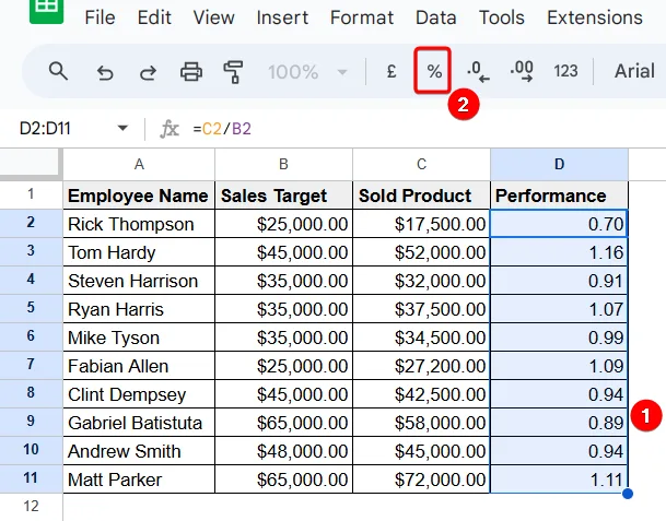 How to Calculate Percentage in Google Sheets