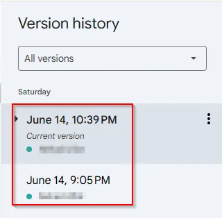 Google Sheets Version History Overview Image